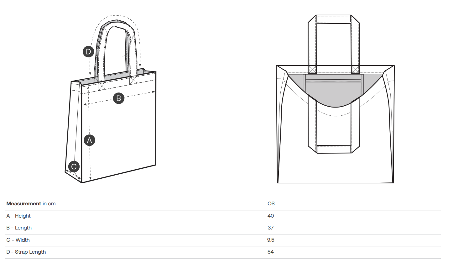 Medidas de la tote bag cuptural con fuelle y bolsillo